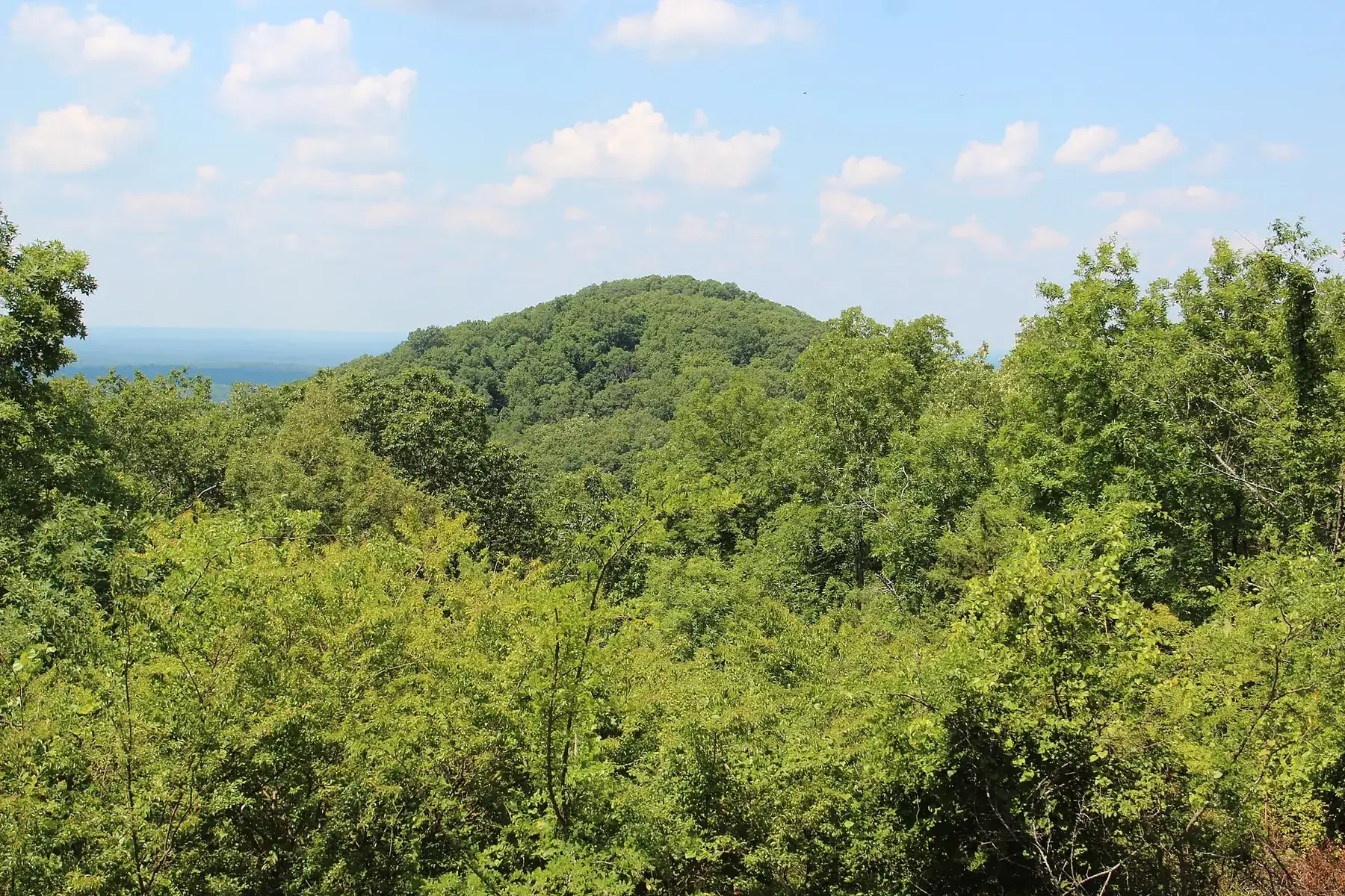 Little Kennesaw Mountain under a blue sky, seen from the top of Kennesaw Mountain